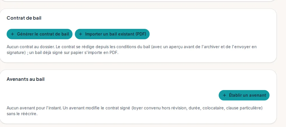 La fiche d'un bail : contrat et avenants